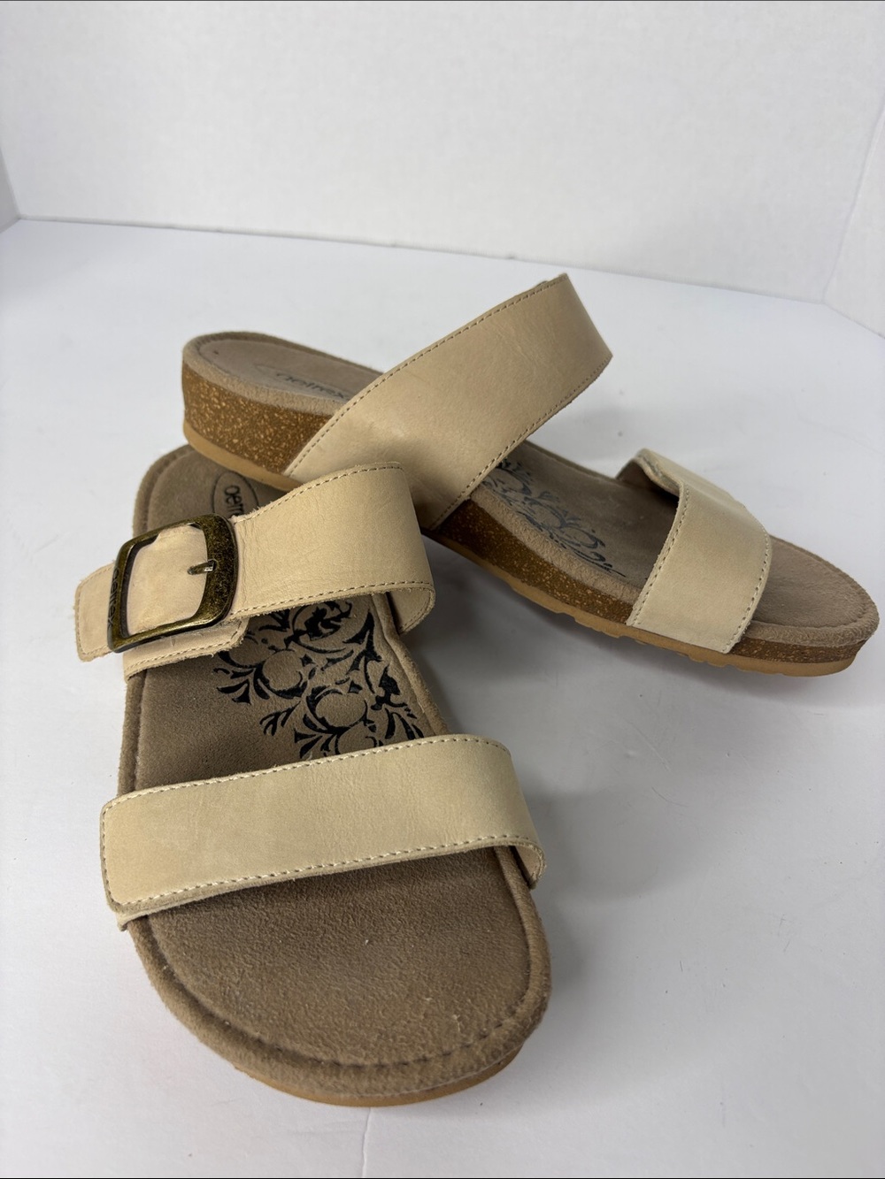 Aertrex Daisy Beige Buckle Strap Women's Slide Sandal - Picture 8 of 8